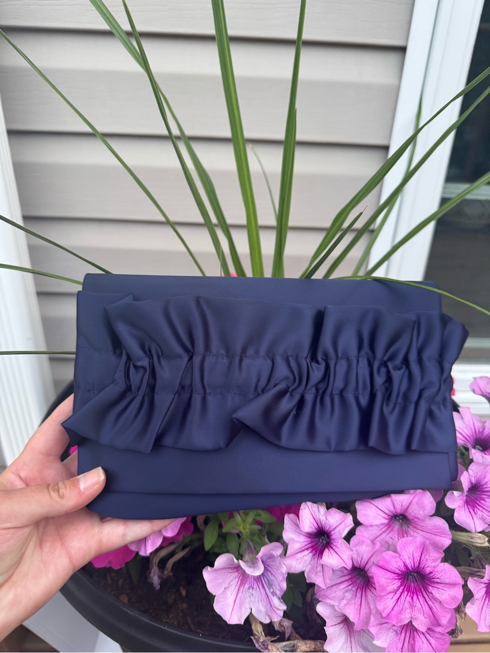Adrianna Papell Navy Ruffle Clutch NWT